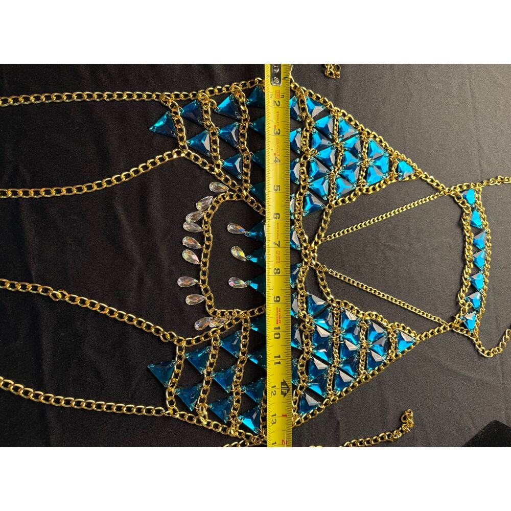 Rhinestone body chain bra, statement accessory bikini harness top body jewelry - Picture 6 of 10